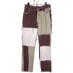 JADED LONDON Women's Boyfriend Fit patchwork denim Jeans Size 25 Brown Tan Cream